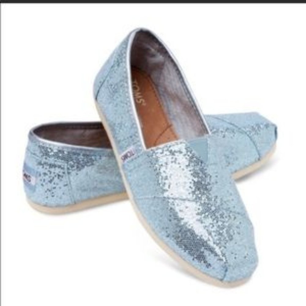 Toms Classic Canvas Blue Glitter Shoes